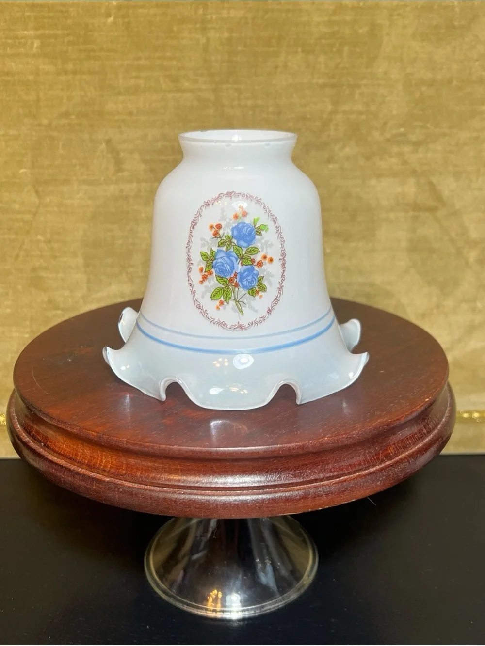 Colonial Blue Floral Roses Milk Glass Shade Ceiling Fan Chandelier Sconce Ruffle
